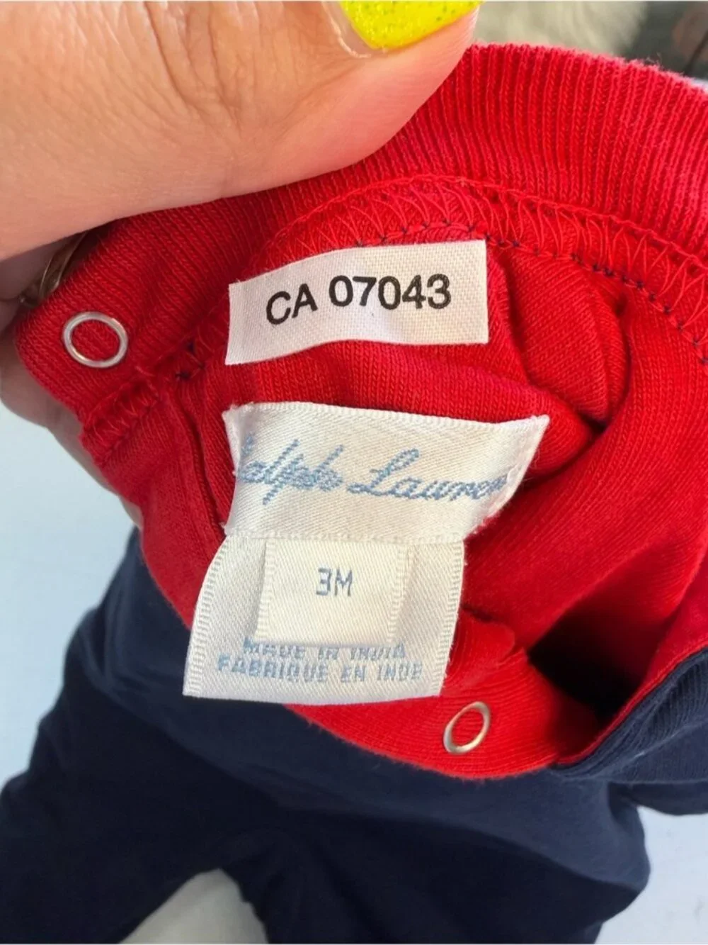 Ralph Lauren Polo 67 Baby Boy Romper One Piece 3 Months Long Sleeve Navy Red